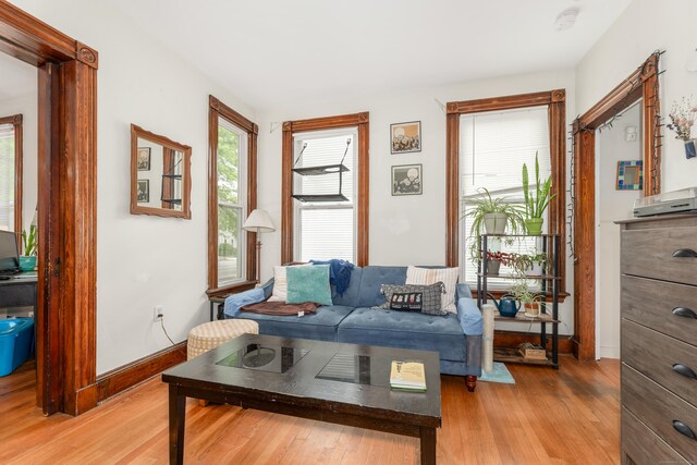 76 Edwards St, New Haven, CT 06511 - living room with light wood-style flooring and baseboards