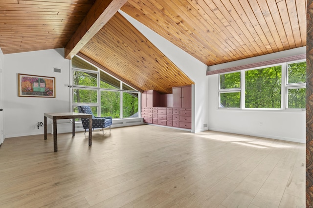 1 Indian Spring Ln, Norwich, CT 06360 - unfurnished living room featuring baseboards, wood ceiling, and wood finished floors