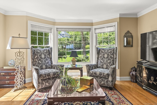 23 Mckeon Pl, Ridgefield, CT 06877 - living room featuring wood finished floors, baseboards, and ornamental molding