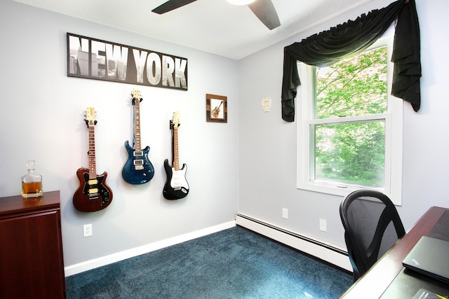 69 Fernwood Dr, Simsbury, CT 06070 - carpeted office space featuring a baseboard radiator, plenty of natural light, ceiling fan, and baseboards