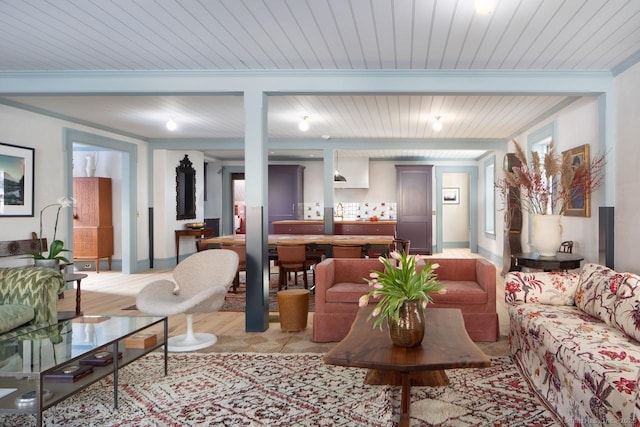 14 Main St, Salisbury, CT 06039 - living area featuring crown molding, wooden ceiling, and baseboards