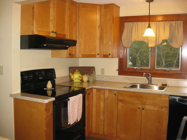 1071 River Blvd, Suffield, CT 06078 - kitchen featuring black appliances, under cabinet range hood, a sink, and light countertops