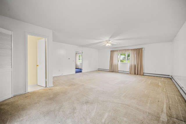 34 Benedict Dr, South Windsor, CT 06074 - unfurnished living room with ceiling fan, carpet, a baseboard radiator, and baseboard heating