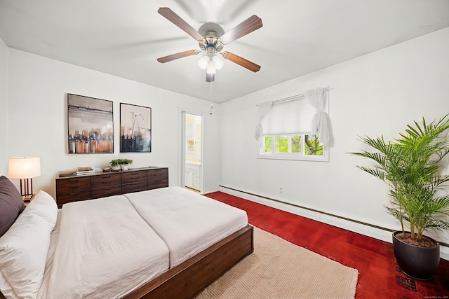 34 Benedict Dr, South Windsor, CT 06074 - bedroom featuring a baseboard heating unit, wood finished floors, connected bathroom, and ceiling fan