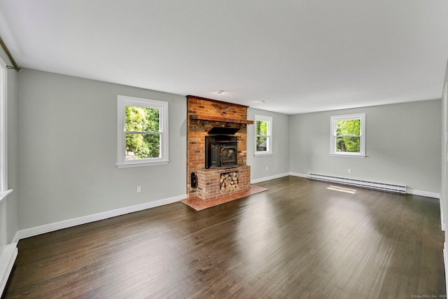 2 Broken Arrow Dr, East Granby, CT 06026 - unfurnished living room with a baseboard radiator, baseboards, and dark wood finished floors