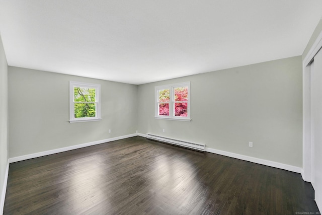 2 Broken Arrow Dr, East Granby, CT 06026 - unfurnished room featuring a baseboard radiator, baseboards, and dark wood-style floors