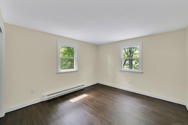 2 Broken Arrow Dr, East Granby, CT 06026 - spare room featuring baseboard heating, plenty of natural light, dark wood-style floors, and baseboards