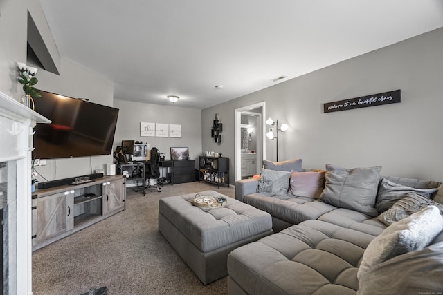 75 Redwood Dr Unit 1302, East Haven, CT 06513 - living room featuring carpet floors, a desk, and a high end fireplace
