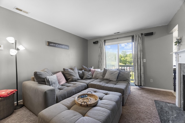 75 Redwood Dr Unit 1302, East Haven, CT 06513 - carpeted living room featuring baseboards and a premium fireplace