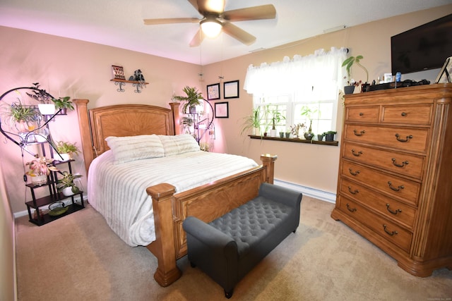 143 Pine Hill Rd Unit 8B, Thomaston, CT 06787 - bedroom featuring light colored carpet, a baseboard heating unit, a ceiling fan, and baseboards