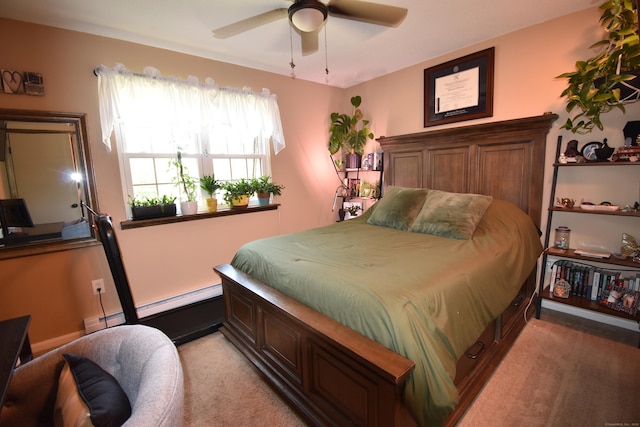 143 Pine Hill Rd Unit 8B, Thomaston, CT 06787 - bedroom featuring light colored carpet, a baseboard radiator, and ceiling fan