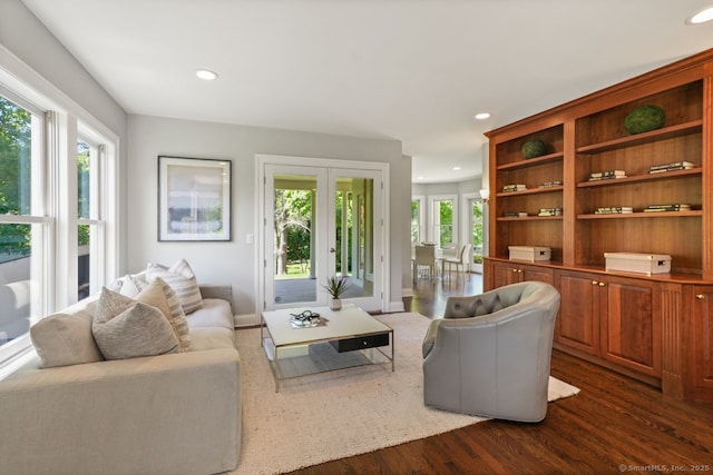 7 Sherwood Farms Ln, Westport, CT 06880 - living room featuring dark wood finished floors, recessed lighting, and baseboards