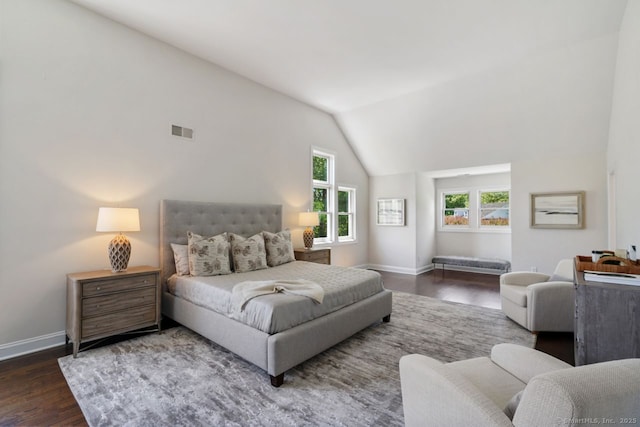 7 Sherwood Farms Ln, Westport, CT 06880 - bedroom with wood finished floors, lofted ceiling, and baseboards