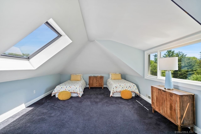 7 Sherwood Farms Ln, Westport, CT 06880 - unfurnished bedroom with lofted ceiling, baseboards, carpet flooring, and a skylight