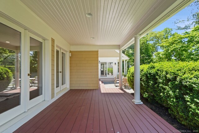 7 Sherwood Farms Ln, Westport, CT 06880 - wooden terrace featuring french doors