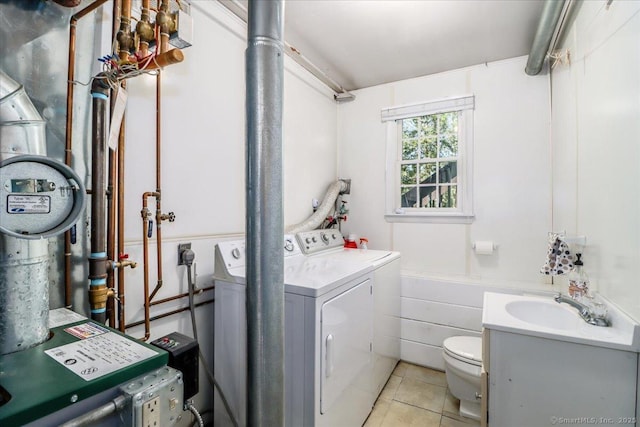 8 Prospect Ct, Brookfield, CT 06804 - washroom with washer and clothes dryer, a sink, and light tile patterned floors