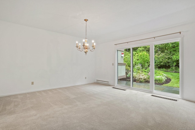 738 Heritage Vlg Unit B, Southbury, CT 06488 - carpeted empty room with a chandelier, baseboard heating, and baseboards