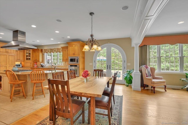 15 Surrey Ridge Rd, Killingworth, CT 06419 - dining space with plenty of natural light, french doors, a chandelier, light wood-style flooring, and recessed lighting