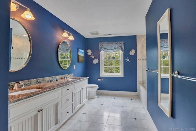 15 Surrey Ridge Rd, Killingworth, CT 06419 - bathroom with double vanity, toilet, a tub, baseboards, and a shower