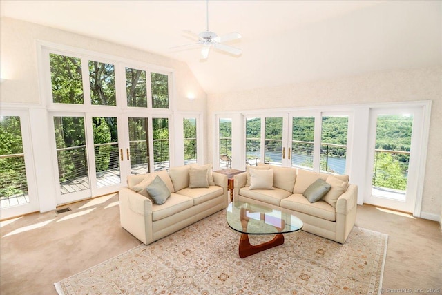 12 Fox Run, Sherman, CT 06784 - living area with ceiling fan, vaulted ceiling, and carpet