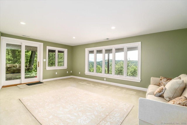 12 Fox Run, Sherman, CT 06784 - unfurnished living room featuring carpet, baseboards, and recessed lighting