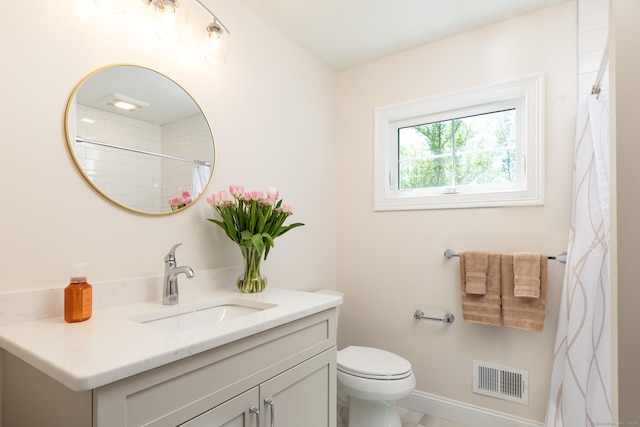 81 Nelson Dr, Burlington, CT 06013 - bathroom with vanity, toilet, a shower with shower curtain, and baseboards