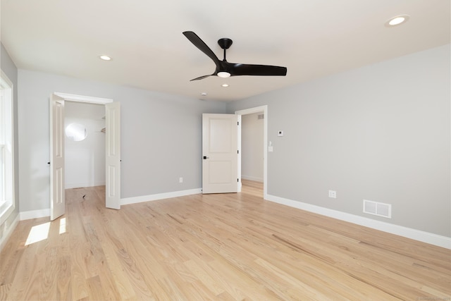 81 Nelson Dr, Burlington, CT 06013 - unfurnished bedroom with light wood-style floors, baseboards, recessed lighting, a walk in closet, and ceiling fan