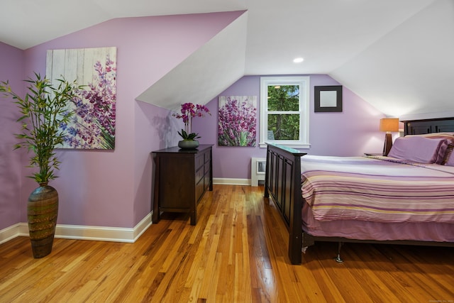1 Russell Ln, Simsbury, CT 06070 - bedroom featuring vaulted ceiling, light wood-style floors, and baseboards