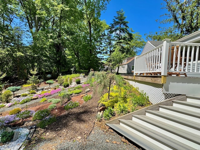 1 Russell Ln, Simsbury, CT 06070 - view of yard featuring a wooden deck and stairway