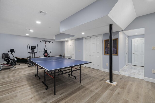 194 Killdeer Rd, Webster, MA 01570 - game room featuring light wood-style floors, baseboards, and recessed lighting