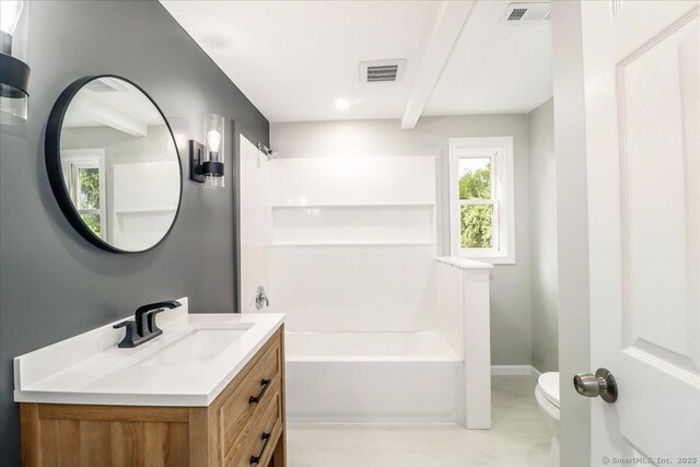 13 Turner Rd, Litchfield, CT 06778 - bathroom featuring vanity, toilet, shower / bathtub combination, and tile patterned floors