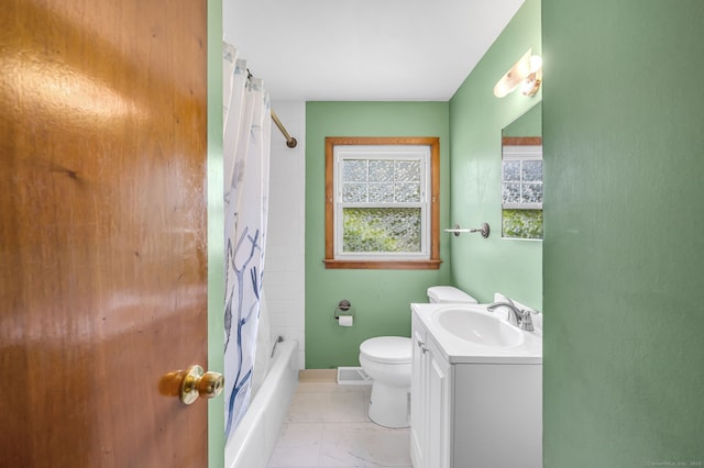 1 Pine Grove Ave, Enfield, CT 06082 - bathroom with vanity, toilet, baseboards, shower / bathtub combination with curtain, and marble finish flooring
