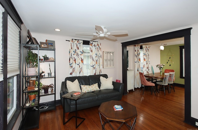 62 Mather St, Manchester, CT 06042 - living room featuring wood finished floors, plenty of natural light, a ceiling fan, and recessed lighting