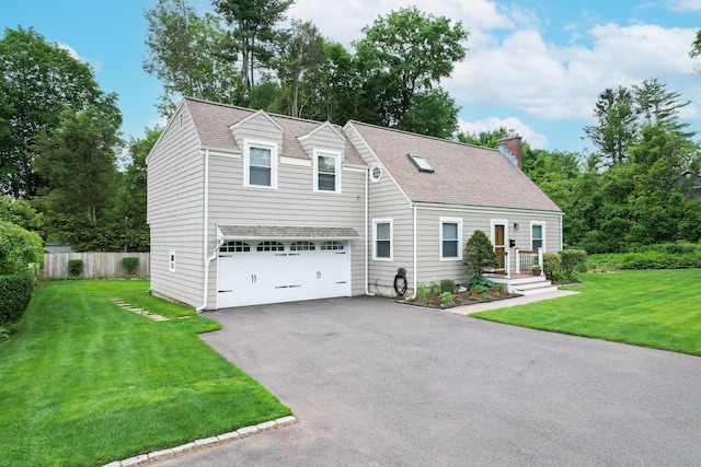73 Prospect St, Watertown, CT 06795 - view of front of home with asphalt driveway, a chimney, an attached garage, and a shingled roof