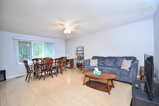 443 S Main St Unit 34, Manchester, CT 06040 - living area with light wood finished floors, a ceiling fan, a textured ceiling, and baseboards