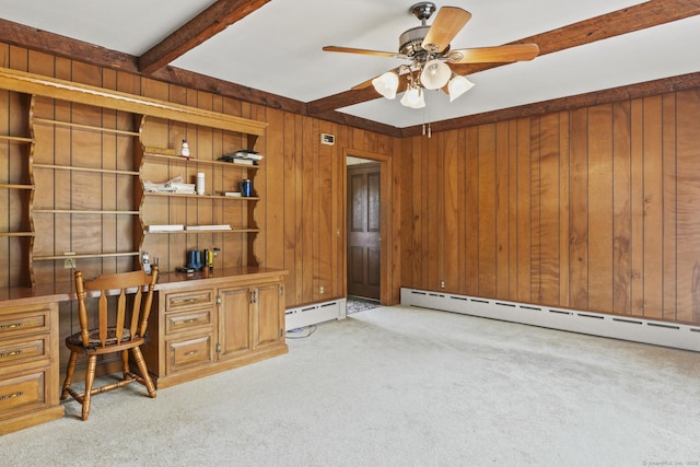 870 N Colony Rd, Meriden, CT 06450 - unfurnished office featuring baseboard heating, carpet, wooden walls, a ceiling fan, and built in study area