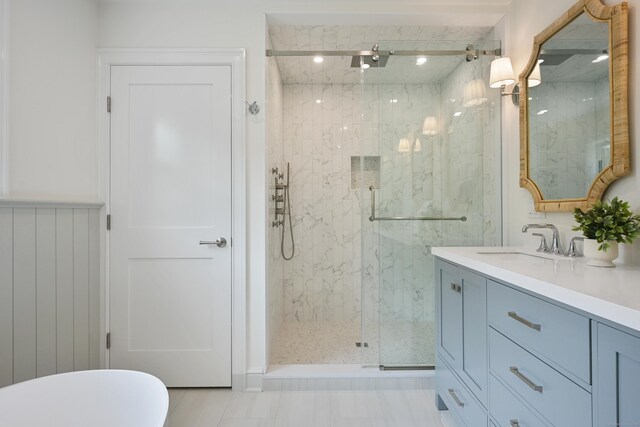 181 Highland Ave, Norwalk, CT 06853 - full bath featuring a marble finish shower, vanity, and marble finish floors