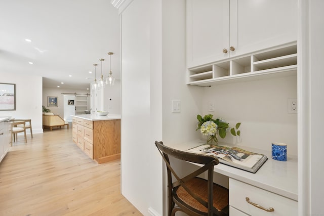 181 Highland Ave, Norwalk, CT 06853 - interior space featuring light wood-style flooring, built in study area, and recessed lighting