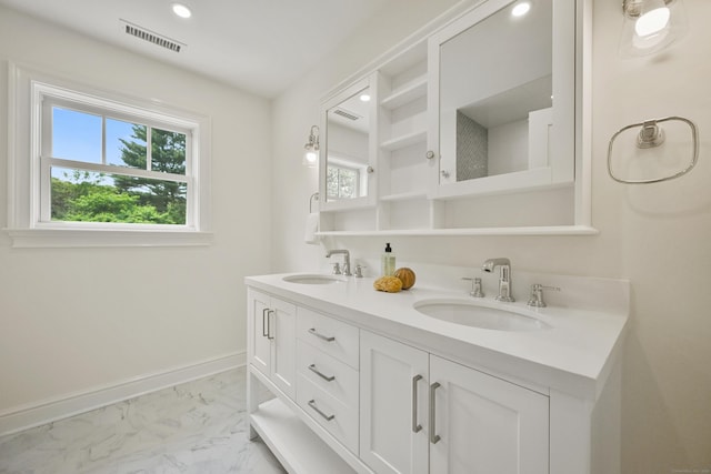 181 Highland Ave, Norwalk, CT 06853 - full bath featuring marble finish flooring, double vanity, and recessed lighting