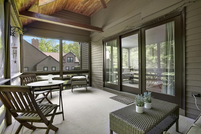 17 Hollow Tree Ln Unit 17, Monroe, CT 06468 - sunroom featuring carpet floors, wood walls, vaulted ceiling, and wood ceiling