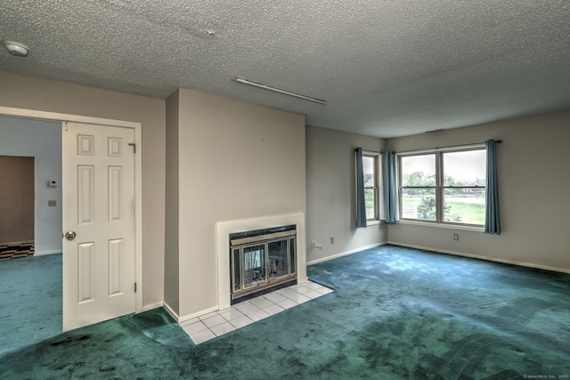 74 Quarry Dock Rd Unit 74, Branford, CT 06405 - unfurnished living room with carpet floors, a fireplace with flush hearth, a textured ceiling, and baseboards
