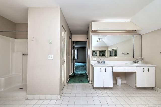 74 Quarry Dock Rd Unit 74, Branford, CT 06405 - bathroom with double vanity, baseboards, and a shower