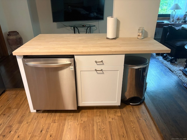 11 Arden Ave, New Fairfield, CT 06812 - kitchen with wooden counters, dishwasher, white cabinets, and light wood-style flooring