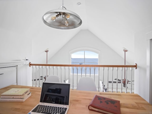 48 Harbor View Ave, Norwalk, CT 06854 - living area with a water view, vaulted ceiling, and wood finished floors