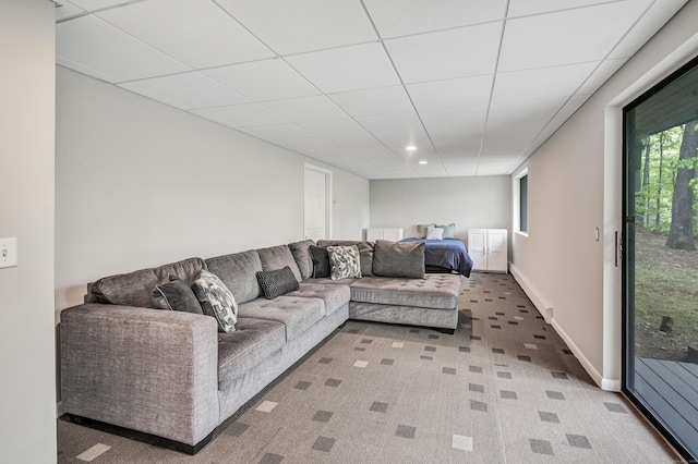 32 Old Bethel Rd, Newtown, CT 06470 - living area with carpet flooring, a drop ceiling, baseboards, and recessed lighting