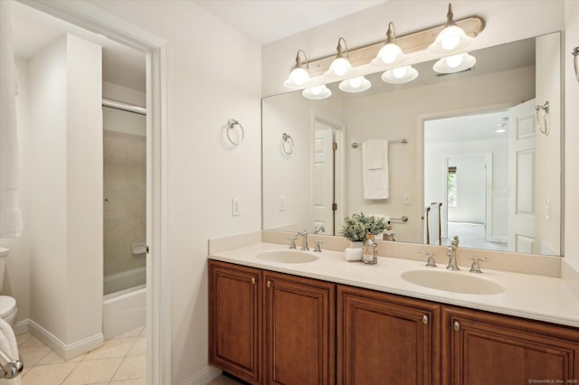 7 Wyndemere Unit 7, Avon, CT 06001 - full bathroom with toilet, tile patterned flooring, double vanity, baseboards, and shower / bathtub combination