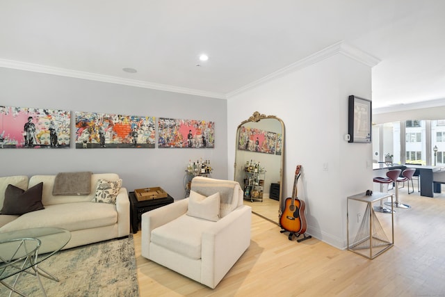 442 Main Ave Unit 18 B6, Norwalk, CT 06851 - living area with ornamental molding, light wood finished floors, baseboards, and recessed lighting