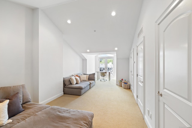 442 Main Ave Unit 18 B6, Norwalk, CT 06851 - carpeted living area with recessed lighting, baseboards, and vaulted ceiling