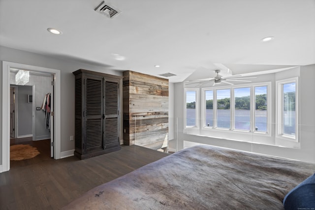 233 Front St Unit 3, New Haven, CT 06513 - bedroom with wood walls, wood finished floors, recessed lighting, a water view, and baseboards