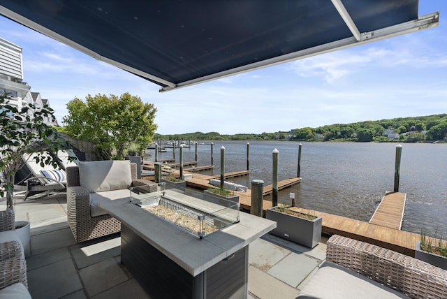 233 Front St Unit 3, New Haven, CT 06513 - view of patio / terrace featuring a fire pit, a dock, and a water view